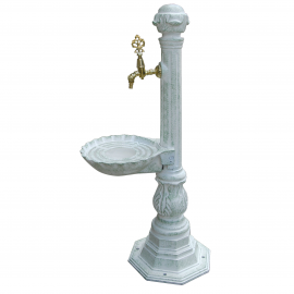 IvoryCast Döküm Bahçe Çeşmesi – Beyaz Renkli Yerden Sabit, Antik Musluklu Model