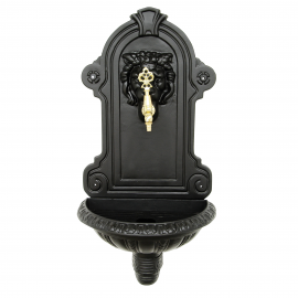 WallLion Döküm Duvar Tipi Bahçe Çeşmesi – Aslan Figürlü, Siyah Antik Musluklu Model