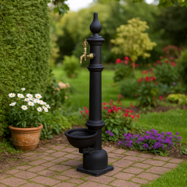 BlackCast Döküm Bahçe Yerden Çeşme – Antik Osmanlı Musluklu, Siyah Gövde