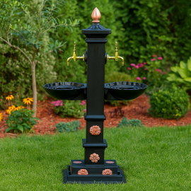 TwinCast İkili Döküm Bahçe Çeşmesi – Osmanlı Desenli, Yerden Sabit, Siyah & Bakır Detaylı