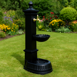 MonoCast Döküm Bahçe Çeşmesi – Yerden Sabit Siyah Tek Musluklu Klasik Model