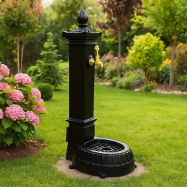 SoloCast Klasik Döküm Bahçe Çeşmesi – Yerden Sabit, Antik Musluklu Siyah Model