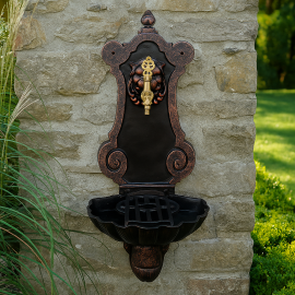 RustLion Duvar Tipi Döküm Bahçe Çeşmesi – Bakır Eskitme Aslan Figürlü, Antik Musluklu Model