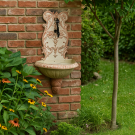 VintageFlora Duvar Tipi Bahçe Çeşmesi – Bej Renkli Döküm, Dekoratif Klasik Model