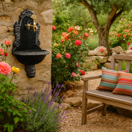 EmpireAntique Duvar Tipi Bahçe Çeşmesi – Siyah & Antik Döküm, Antik Musluklu Lüks Model