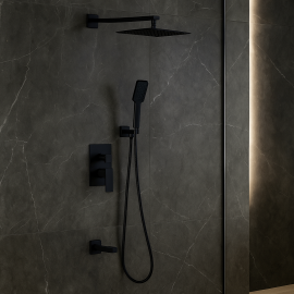 BlackCube Kare Ankastre Duş Seti – Mat Siyah, Modern Köşe Tasarım, Kare Başlık