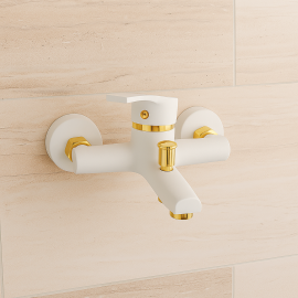 Delta Model Mat Beyaz Gold Altın Banyo Duş Bataryası