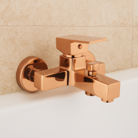 SquareFlow Rose Gold Bakır Kare Banyo Bataryası – Su Tasarruflu, Modern Tasarım