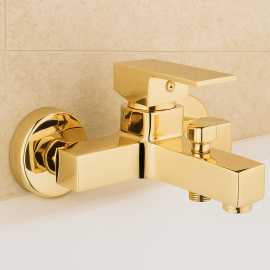 SquareFlow Gold Altın Kare Banyo Bataryası – Su Tasarruflu, Modern Tasarım