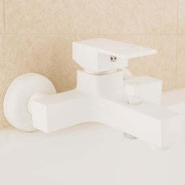 SquareFlow Mat Beyaz Kare Banyo Bataryası – Su Tasarruflu, Modern Tasarım