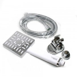 Rainy Tetra Kare Beyaz El Duş Takımı – Spiral Hortumlu, Mafsallı Askı Aparatlı