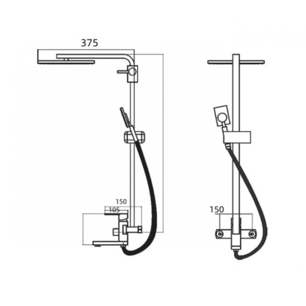 SteelFlow Inox Kare Başlıklı Banyo Bataryalı Tepe Duş Seti – Kare El Duşlu, Paslanmaz Gövde