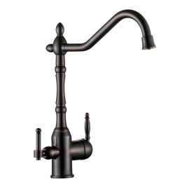 RetroMat Arıtmalı Mat Siyah Eviye Bataryası – Çift Kollu, 360° Döner Borulu