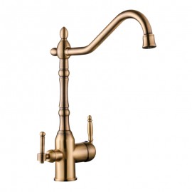 RetroMat Arıtmalı Antik Eskitme Eviye Bataryası – Çift Kollu, 360° Döner Borulu