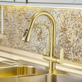 Gold Altın 3 Yollu Spiralli Arıtmalı Mutfak Eviye Bataryası – Çift Çıkışlı, Çekilebilir Duş Başlıklı, PVD Kaplama Gold Altın 3 Yollu Spiralli Arıtmalı Mutfak Eviye Bataryası – Çift Çıkışlı, Çekilebilir Duş Başlıklı, PVD Kaplama