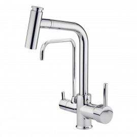 Kare Krom 3 Yollu Spiralli Arıtmalı Mutfak Eviye Bataryası – Köşeli Tasarım, Çekilebilir Başlıklı, Çift Çıkışlı