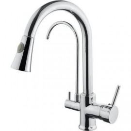 Krom 3 Yollu Spiralli Arıtmalı Mutfak Eviye Bataryası – Çift Çıkışlı, Çekilebilir Başlıklı, Parlak Pirinç Gövde