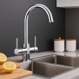 ChromeFlow Arıtmalı Krom Eviye Bataryası – 360° Döner Başlık, Su Tasarruflu