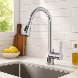 FlexChrome 360 Spiralli Oynar Borulu Krom Eviye Bataryası - Pirinç Gövde