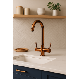 RoyalFlow Arıtmalı Rose Gold Bakır Eviye Bataryası – 360° Döner Başlık, Su Tasarruflu