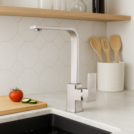 InoxCube İnox Saten Kare Eviye Mutfak Bataryası – 360° Döner Borulu, Su Tasarruflu	