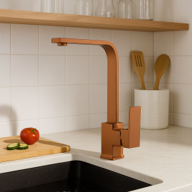 RoseCube Rose Gold Kare Eviye Mutfak Bataryası – 360° Döner Borulu, Su Tasarruflu	