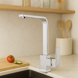 ChromeCube Krom Kare Eviye Mutfak Bataryası – 360° Döner Borulu, Su Tasarruflu