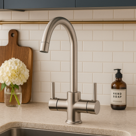 İnoxFlow Arıtmalı İnox Saten Eviye Bataryası – 360° Döner Başlık, Su Tasarruflu