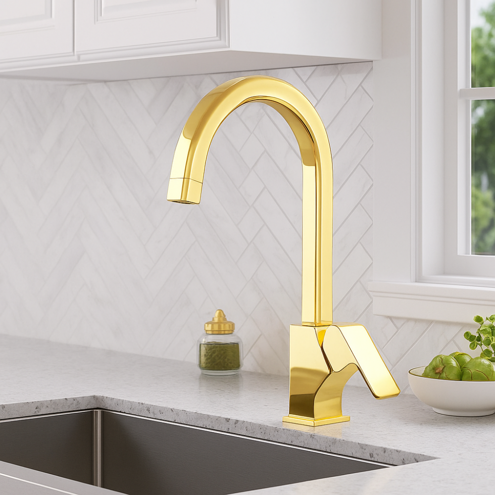 Altın Gold Kare Tabanlı Mutfak Eviye Bataryası – Parlak Yüzey, Seramik Kartuş, Su Tasarruflu Altın Gold Kare Tabanlı Mutfak Eviye Bataryası – Parlak Yüzey, Seramik Kartuş, Su Tasarruflu