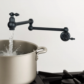 Mat Siyah Pirinç Duvar Tipi Ocak Üstü Katlanabilir Su Doldurma Musluğu