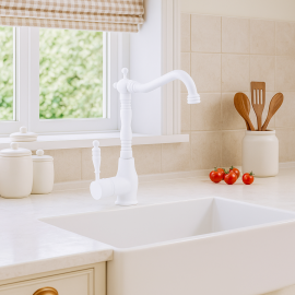 Valente Mat Beyaz Eviye Bataryası – 360° Döner Borulu, Su Tasarruflu