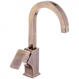 Antik Pirinç Kare Tabanlı Mutfak Eviye Bataryası – Yüksek Kavisli, Seramik Kartuş, Su Tasarruflu