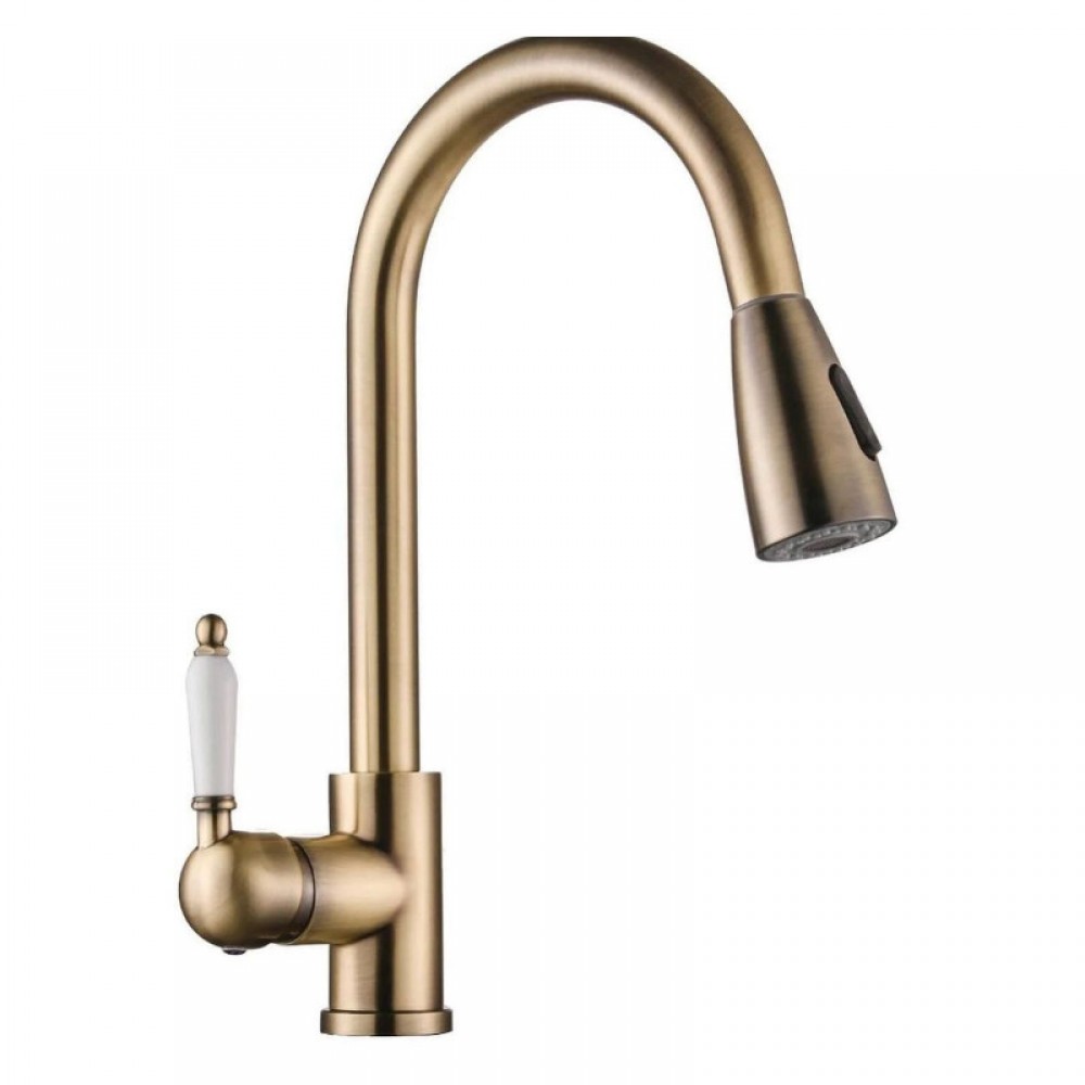 Belora Antik Eskitme Porselen Kollu Spiralli Eviye Bataryası – 360° Döner, Çekilebilir Başlıklı, Su Tasarruflu