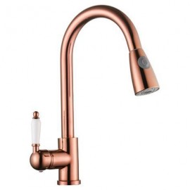 Belora Rose Gold Bakır Porselen Kollu Spiralli Eviye Bataryası – 360° Döner, Çekilebilir Başlıklı, Su Tasarrufl