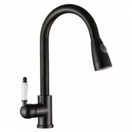 Belora Mat Siyah Porselen Kollu Spiralli Eviye Bataryası – 360° Döner, Çekilebilir Başlıklı, Su Tasarruflu