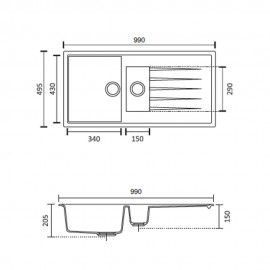 Atlante Antrasit 1,5 Göz Granit Eviye 100x50