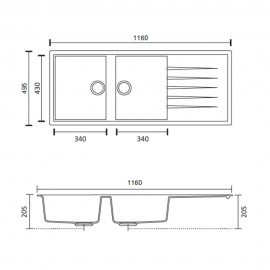 Atlante Antrasit Çift Göz Granit Eviye 120x50