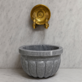 Gri Çizgili Mermer Hamam Kurnası – Dilimli Form (45x45x25 cm)