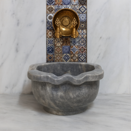 Gri Dalgalı Mermer Hamam Kurnası – Özel Form (45x45x25 cm)