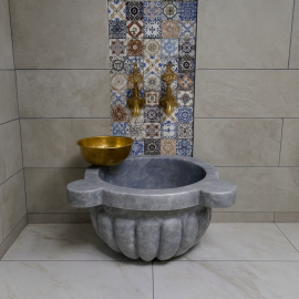 Gri Çiçek Form Mermer Hamam Kurnası – Özel Tasarım (45x45x25 cm)