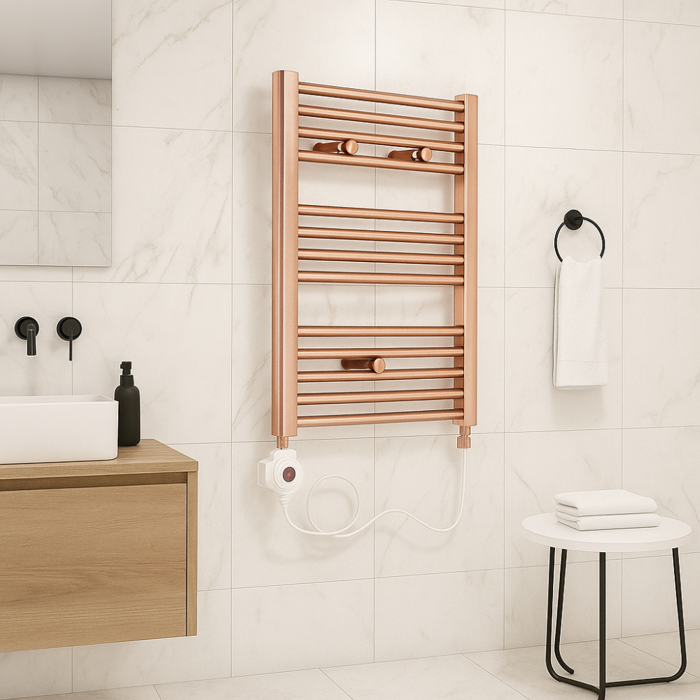 50x70 Rose Gold Bakır Elektrikli Havlupan – Hızlı Isınır, Kararmaz, Banyo Havlu Isıtıcı