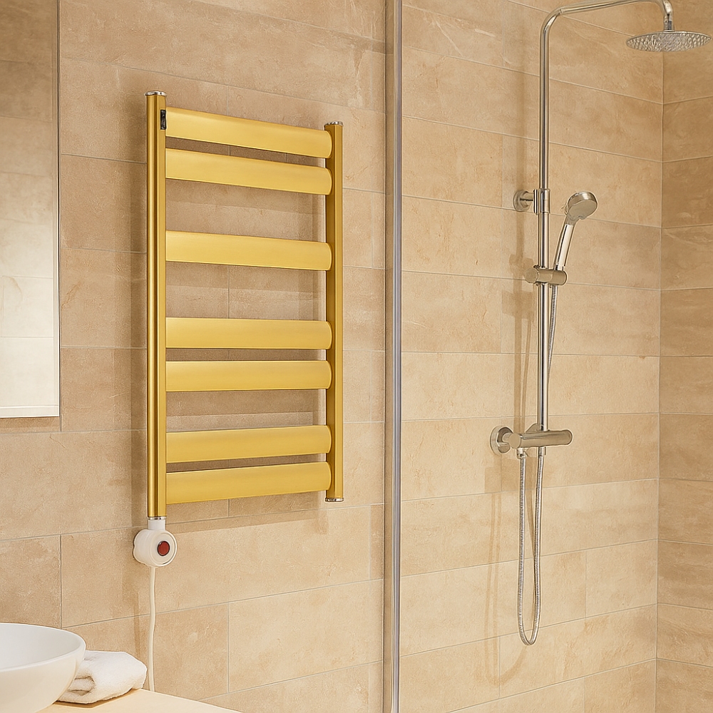 50x70 Parlak Gold Altın Elektrikli Havlupan – Hızlı Isınır, Kararmaz, Banyo Havlu Isıtıcı