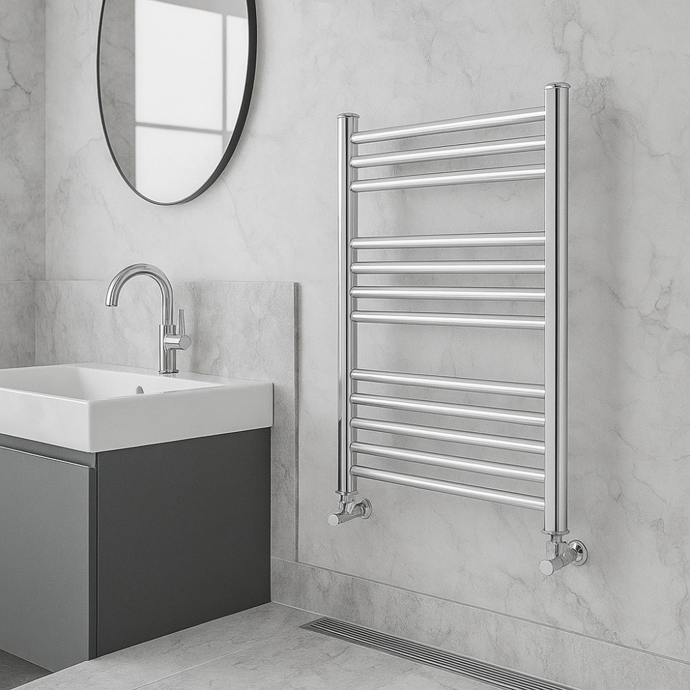 50x70 Parlak Krom Havlupan – Vanalar Dahil, Kararmaz, Hızlı Isınan Banyo Havlu Radyatörü