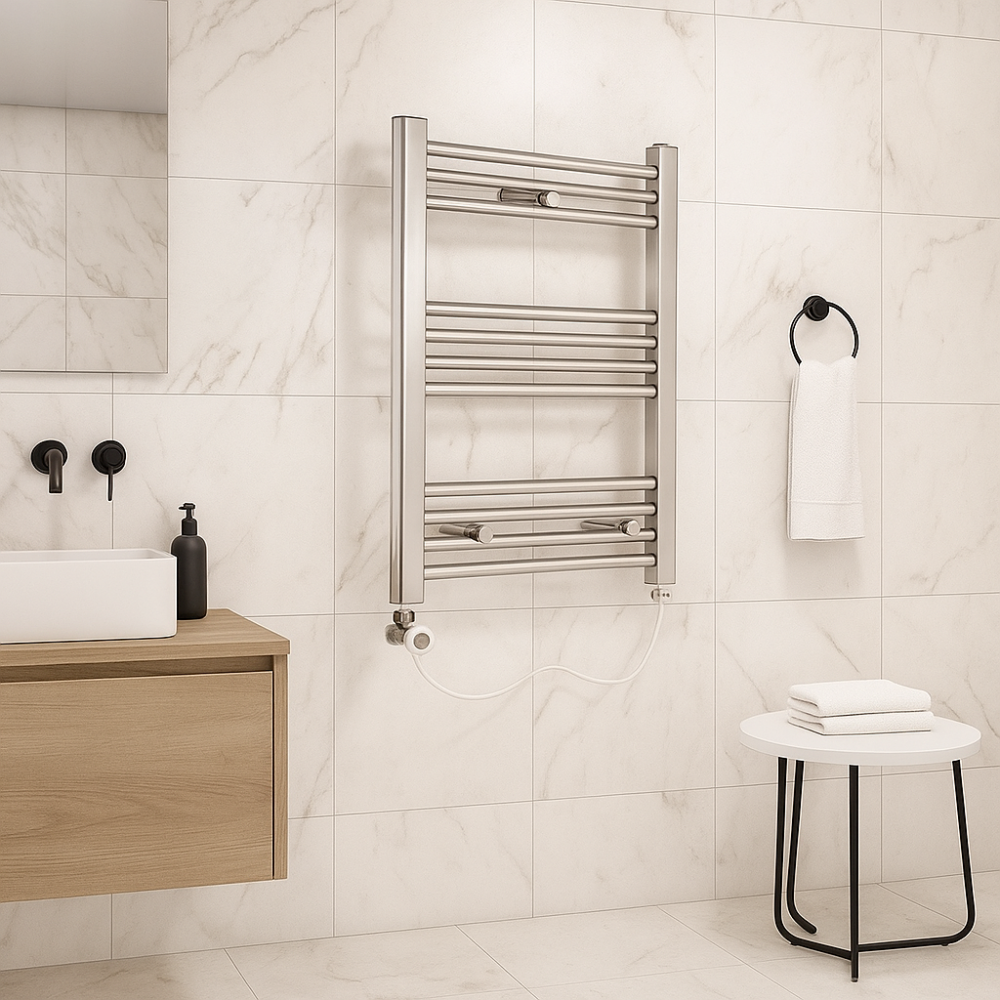 50x70 Inox Saten Havlupan – Hızlı Isınan Banyo Havlu Radyatörü, Vanalar Dahil