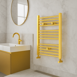 50x70 Gold Altın Havlupan – PVD Kaplama, Vanalar Dahil, Hızlı Isınan Banyo Havlu Radyatörü