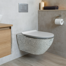 SilverLine – Desenli Gümüş Asma Klozet (Amortisörlü Kapak Dahil)