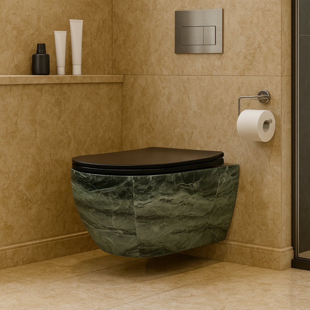 EmeraldStone – Yeşil Mermer Desenli Asma Klozet (Amortisörlü Kapak Dahil)