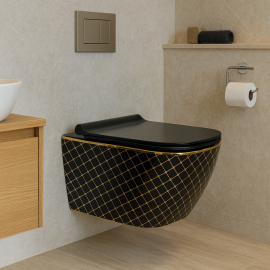 BlackGold Square – Desenli Siyah Gold Kare Asma Klozet (Amortisörlü Kapak Dahil)