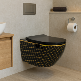 BlackGold – Desenli Siyah Gold Asma Klozet (Amortisörlü Kapak Dahil)