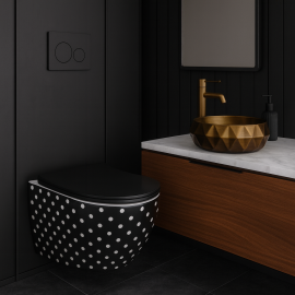 Polka Black – Puantiyeli Siyah Asma Klozet (Amortisörlü Kapak Dahil)